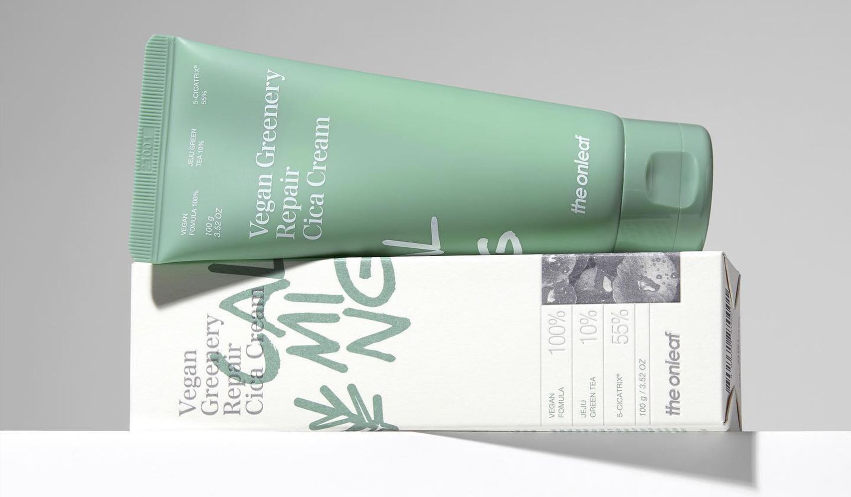 Vegan Greenery Repair Cica Cream by the onleaf displayed on packaging box, showcasing skincare product design