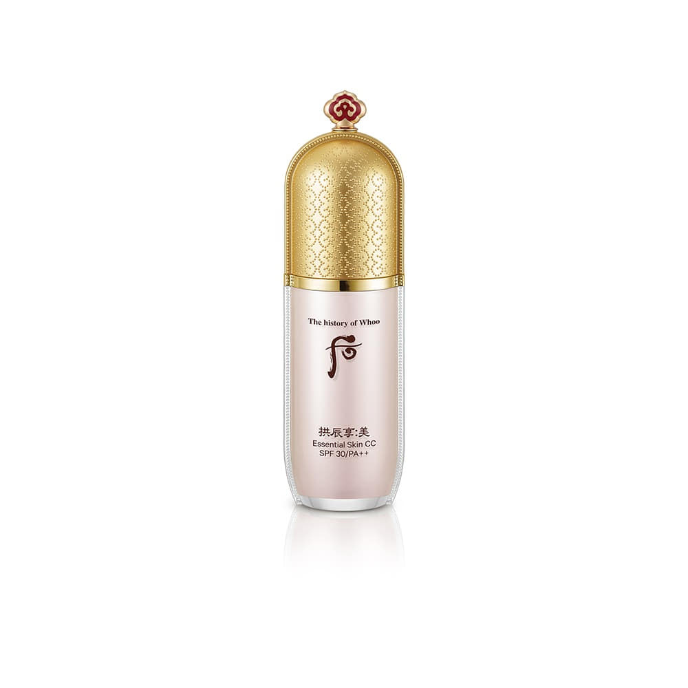 THE WHOO Gong Jin Hyang Mi Essential Skin CC 40ml bottle with golden cap and elegant packaging.