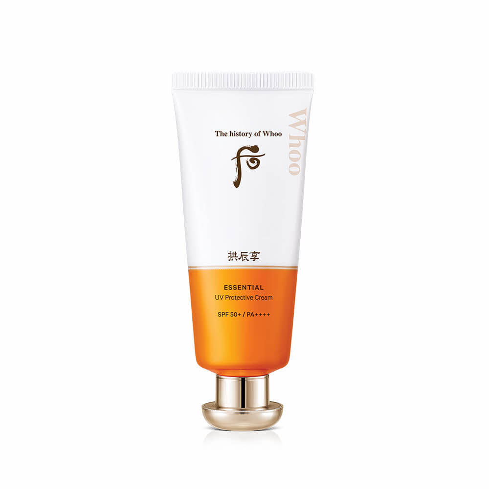 THE WHOO Gonginhyang Essentaill UV Protein Cream SPF50+PA++++ 60ml tube with orange and white design on white background