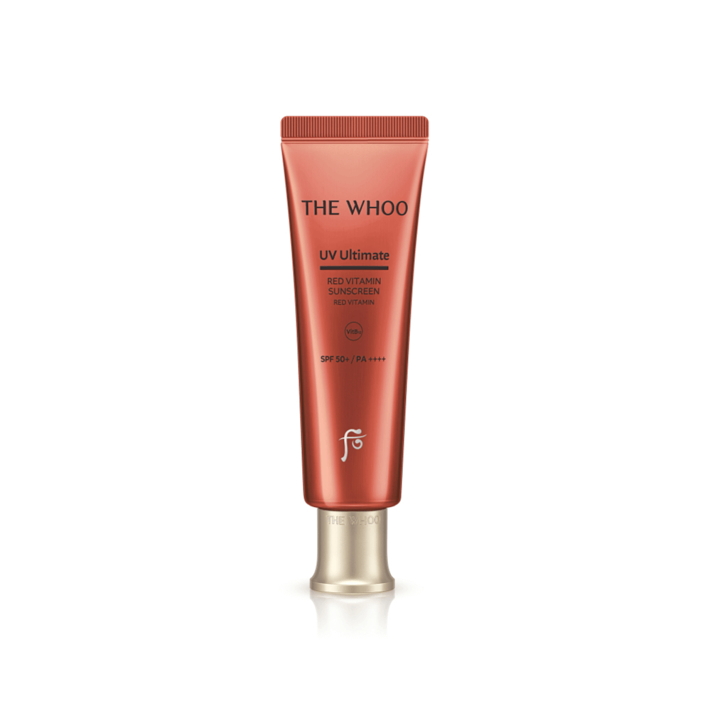 Image of THE WHOO UV Ultimate Red Vitamin Sunscreen 50ml, SPF 50+ sunscreen for skincare protection.