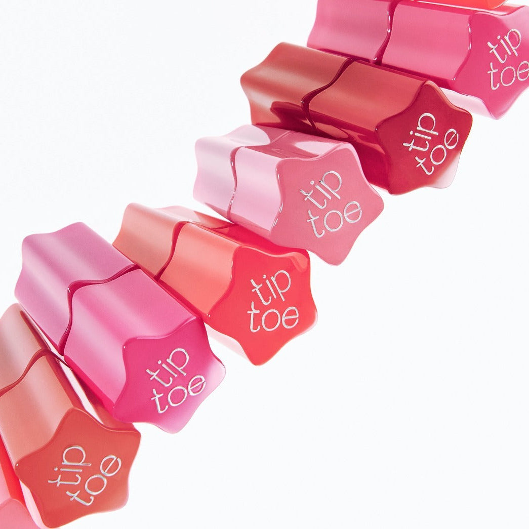 Colorful TIP TOE Glowit Sorbet Tint lipstick lineup in star-shaped cases