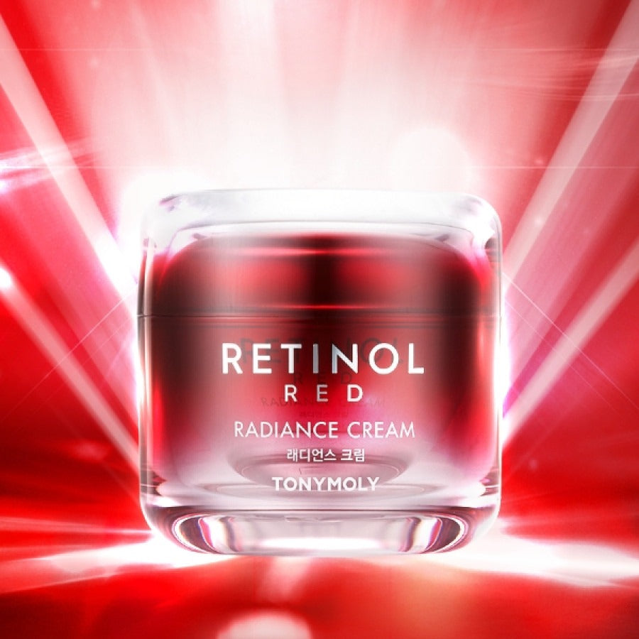 TONYMOLY Red Retinol Radiance Cream 50ml displayed with radiant background