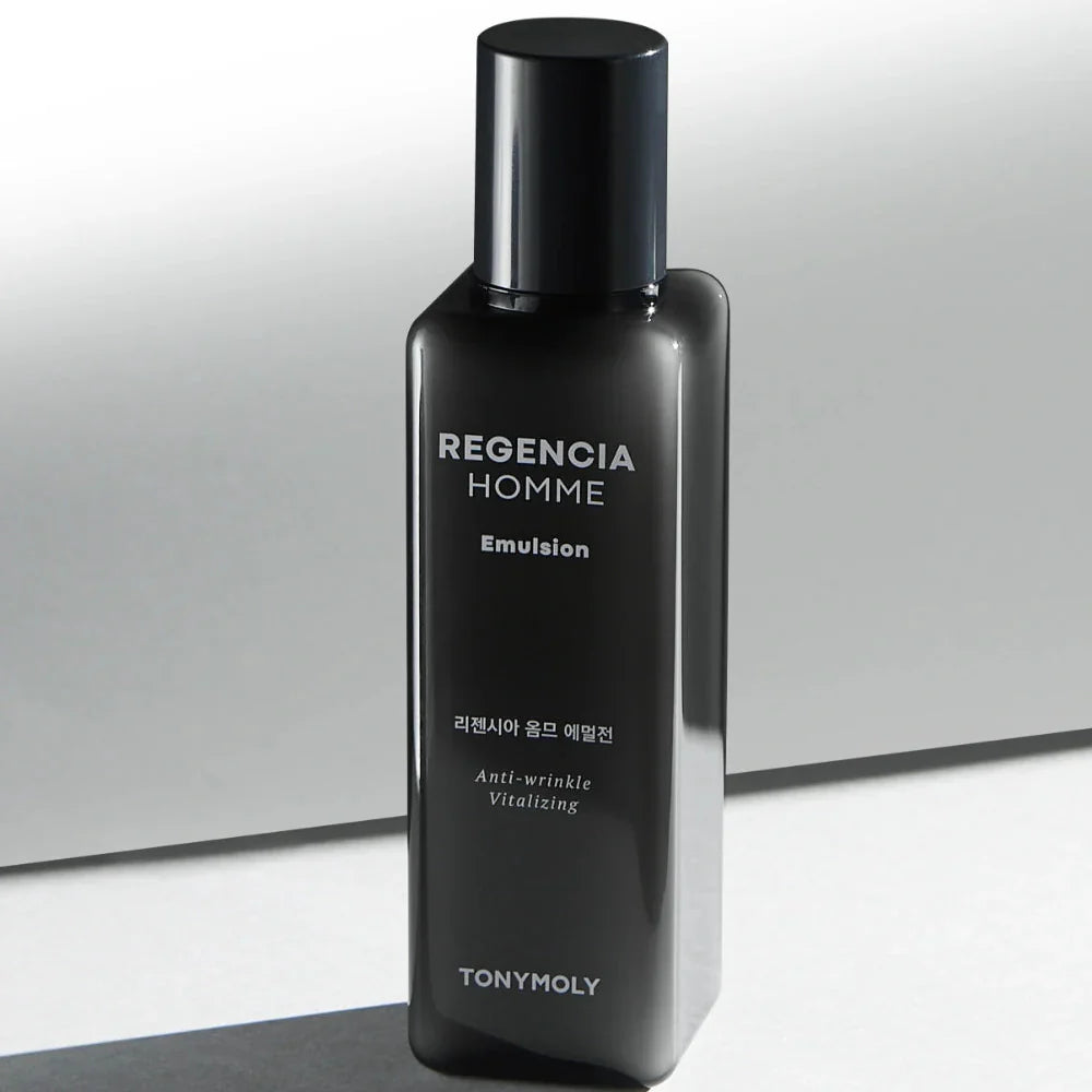TONYMOLY Regencia Homme Emulsion 150ml - Gentleman Korea men’s anti-wrinkle vitalizing emulsion for sensitive skin, sleek black bottle