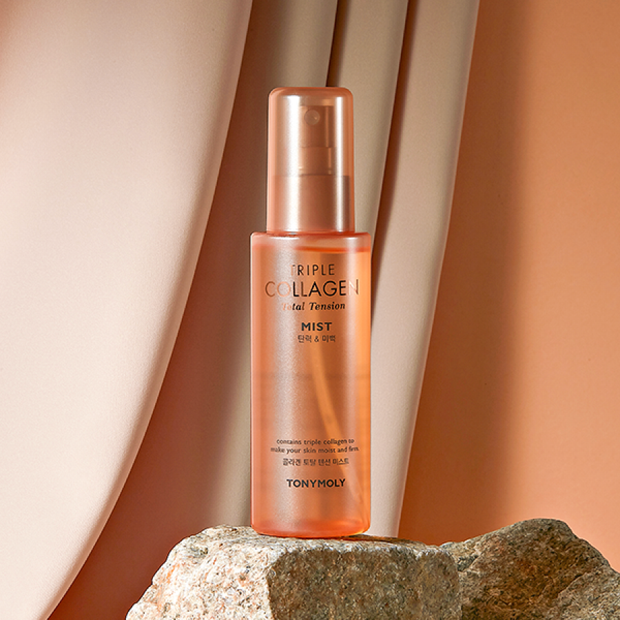 TONYMOLY Triple Collagen Total Tension Mist 110ml bottle on textured background