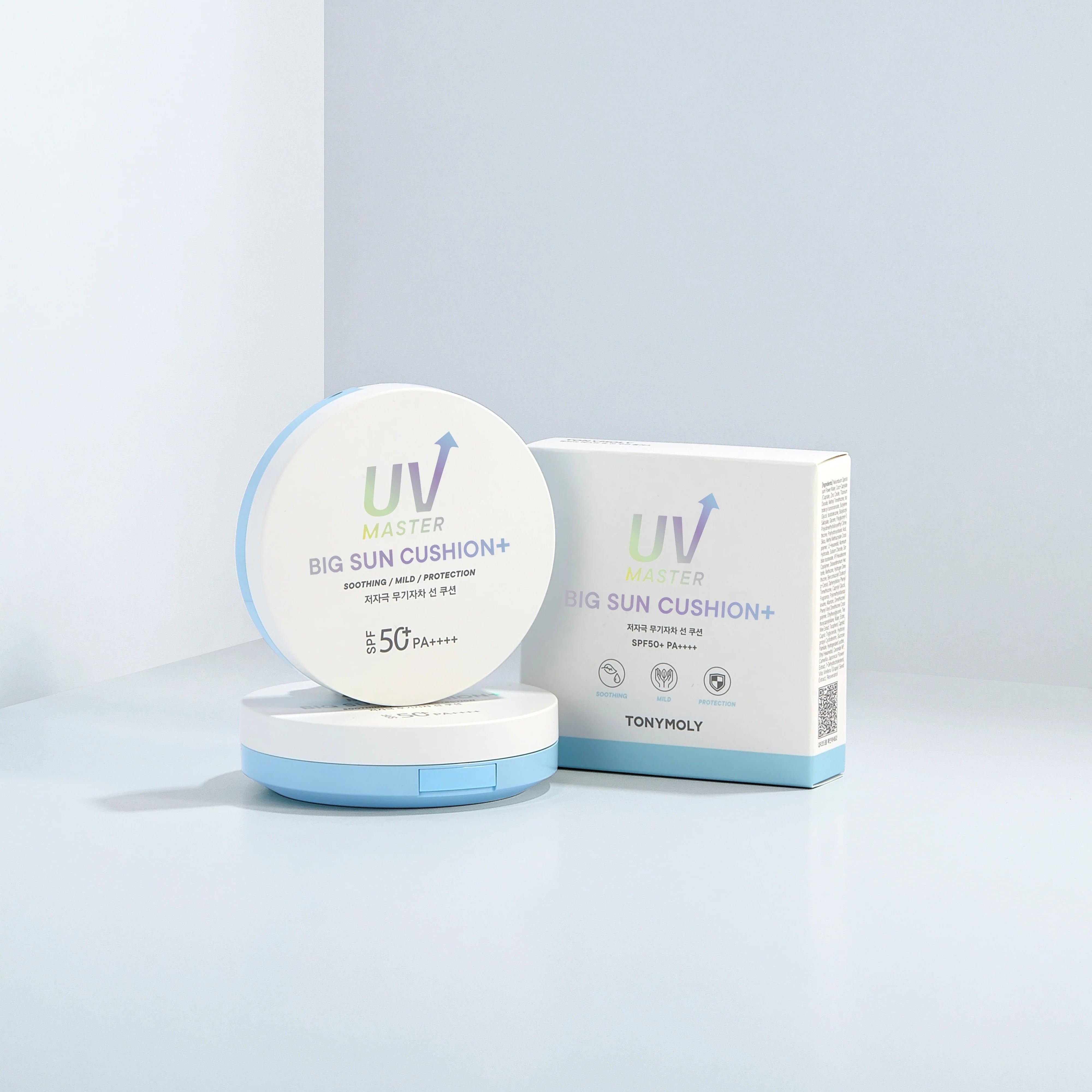 TONYMOLY UV Master Big Sun Cushion Plus 25g displayed with packaging on a light background.