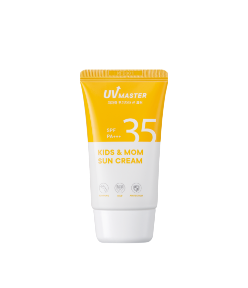 TONYMOLY UV master Kids & Mom Sun Cream 45ml tube front view with SPF 35 label, designed for sun protection.