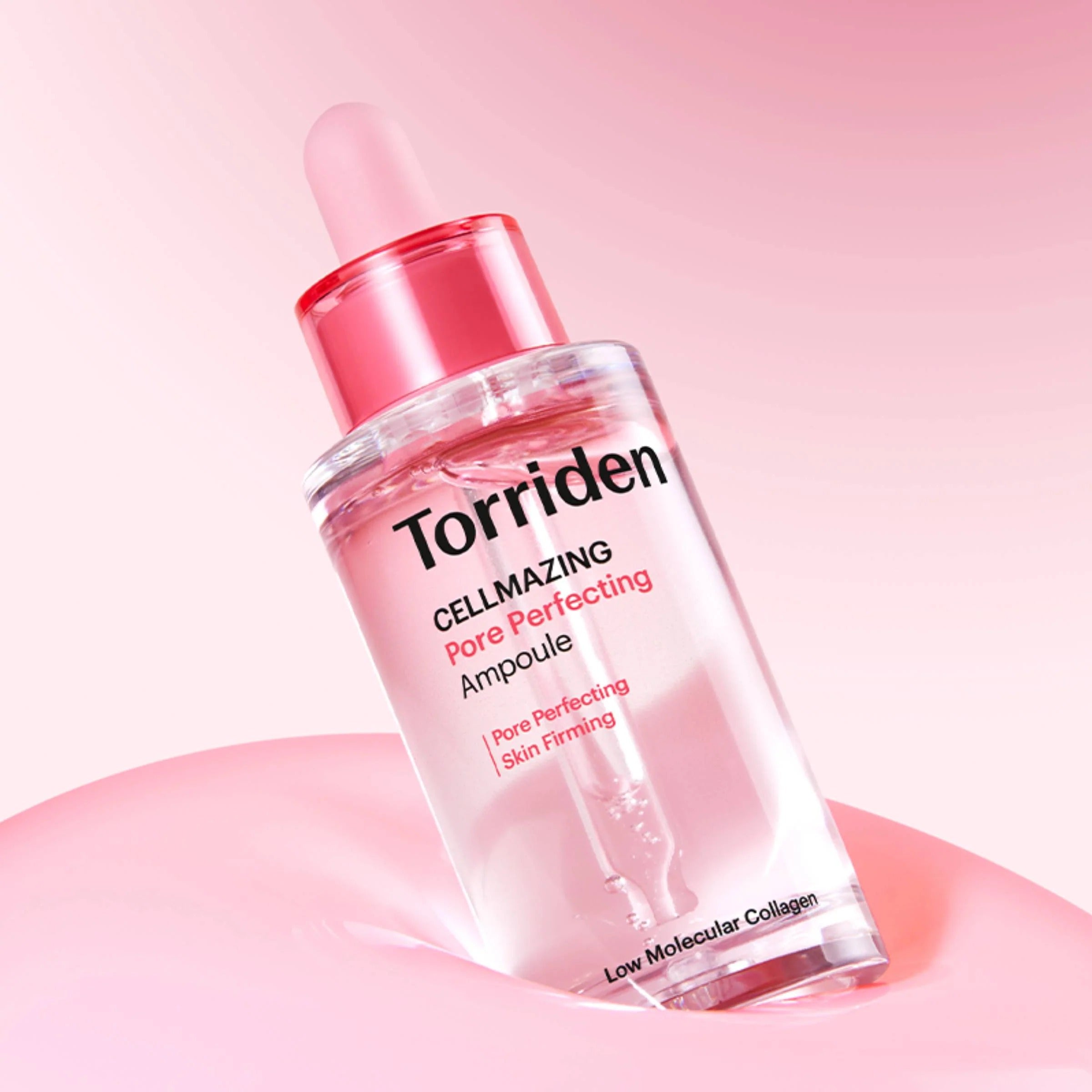 TORRIDEN Cellmazing Porre Perfecting Ampoule 30ml bottle with pink background, showing its packaging and branding details.