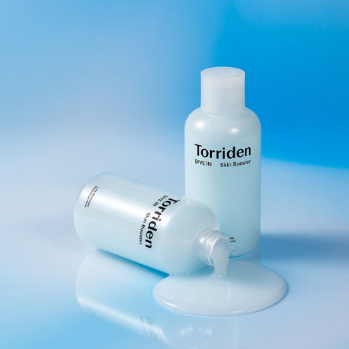 TORRIDEN Dive In Low Molecular Hyaluronic Acid Skin Booster 200ml bottles on a blue background