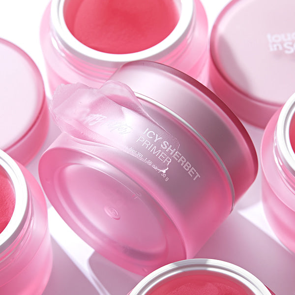 TOUCH IN SOL Pretty Filter Icy Shert Cooling Primer 30g in pink jar, open with visible product texture.