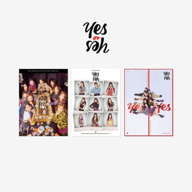 Album cover of TWICE YES or YES 6th Mini Album (Random Ver.) showing three different artistic design versions.