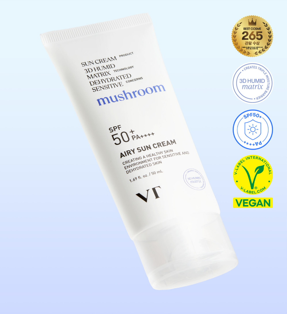 VT COSMETIC Airy Sunscreen 50ml bottle with SPF 50+ and vegan certification