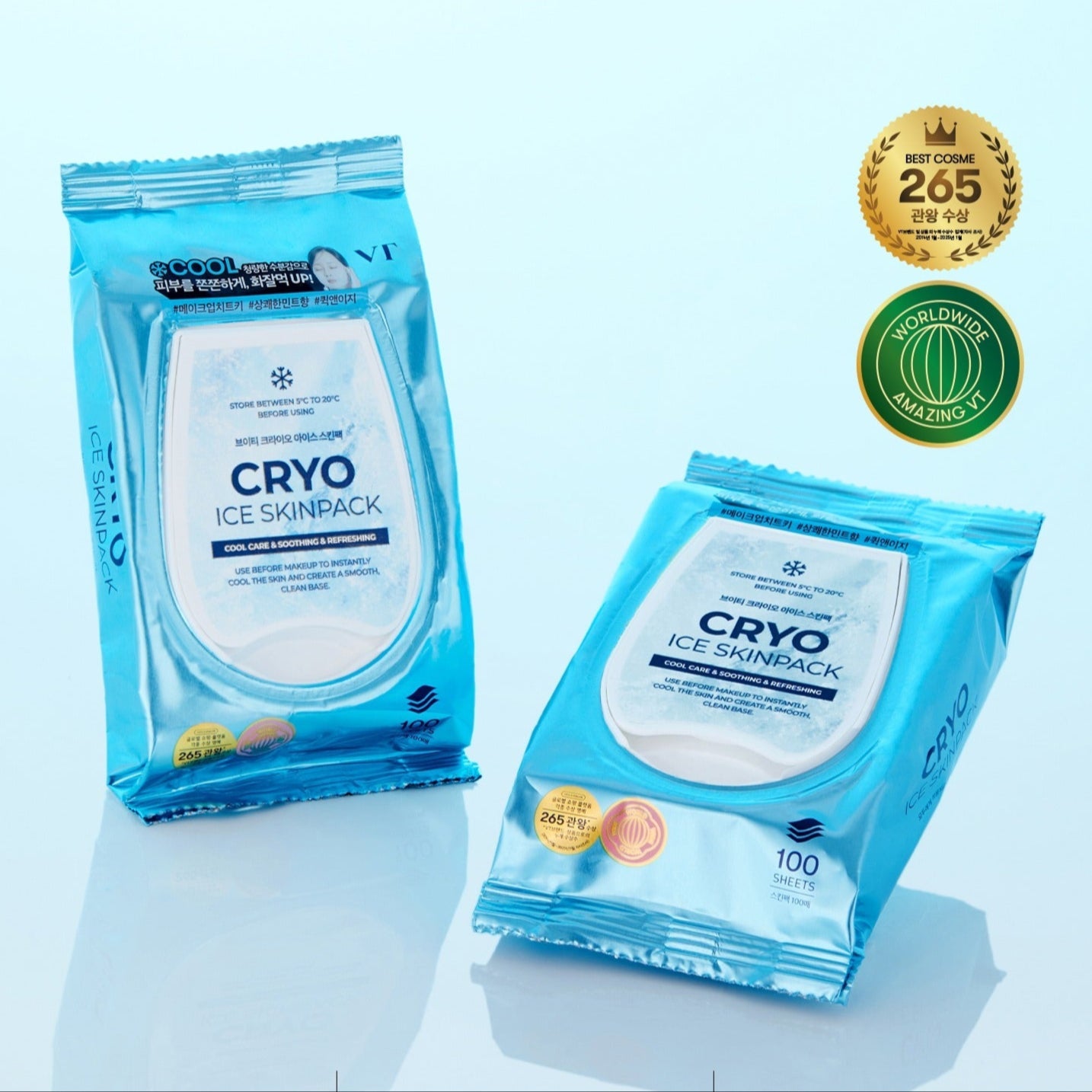 VT COSMETIC Cryo Ice Skin Pack 210g packaging with awards displayed
