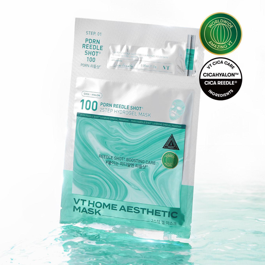 VT COSMETIC Riddle Shot 100 2 Step Hydrogel Mask 5 Sheets package on display.