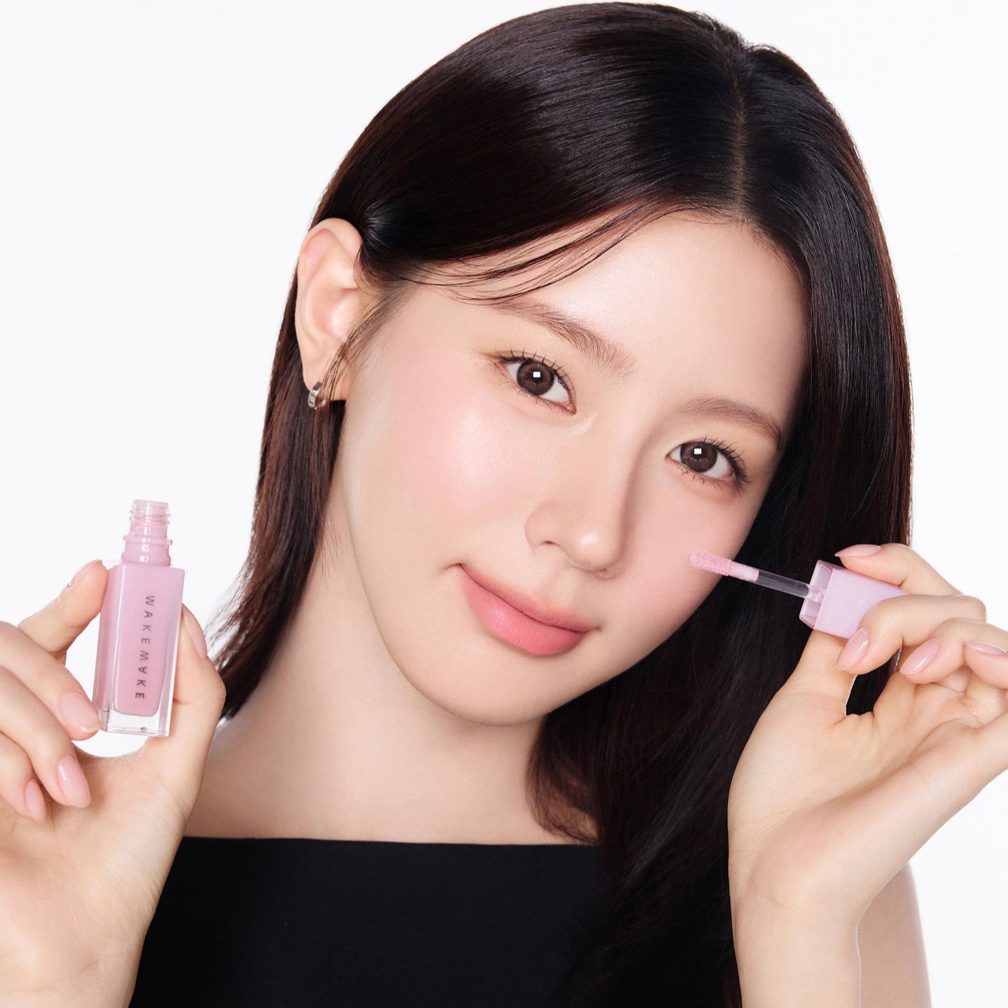 WAKE MAKE Sheer Glow Liquid Blusher 7g applied for a natural finish in beauty demonstration