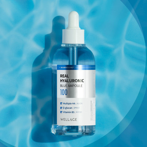WELLAGE Real Hyaluronic Blue Ampoule 100ml product image on water background
