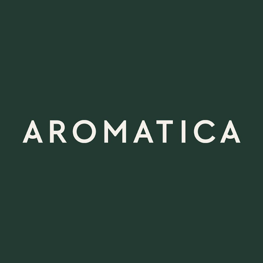 Aromatica logo on a dark green background