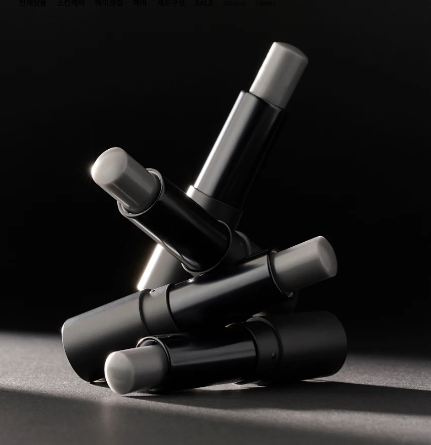 Stack of elegant grey lipsticks on a dark background