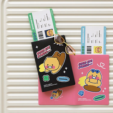 Chunsik Passport Holder Black Travel Wallet - Official Kakao Friends merchandise | Koolseoul